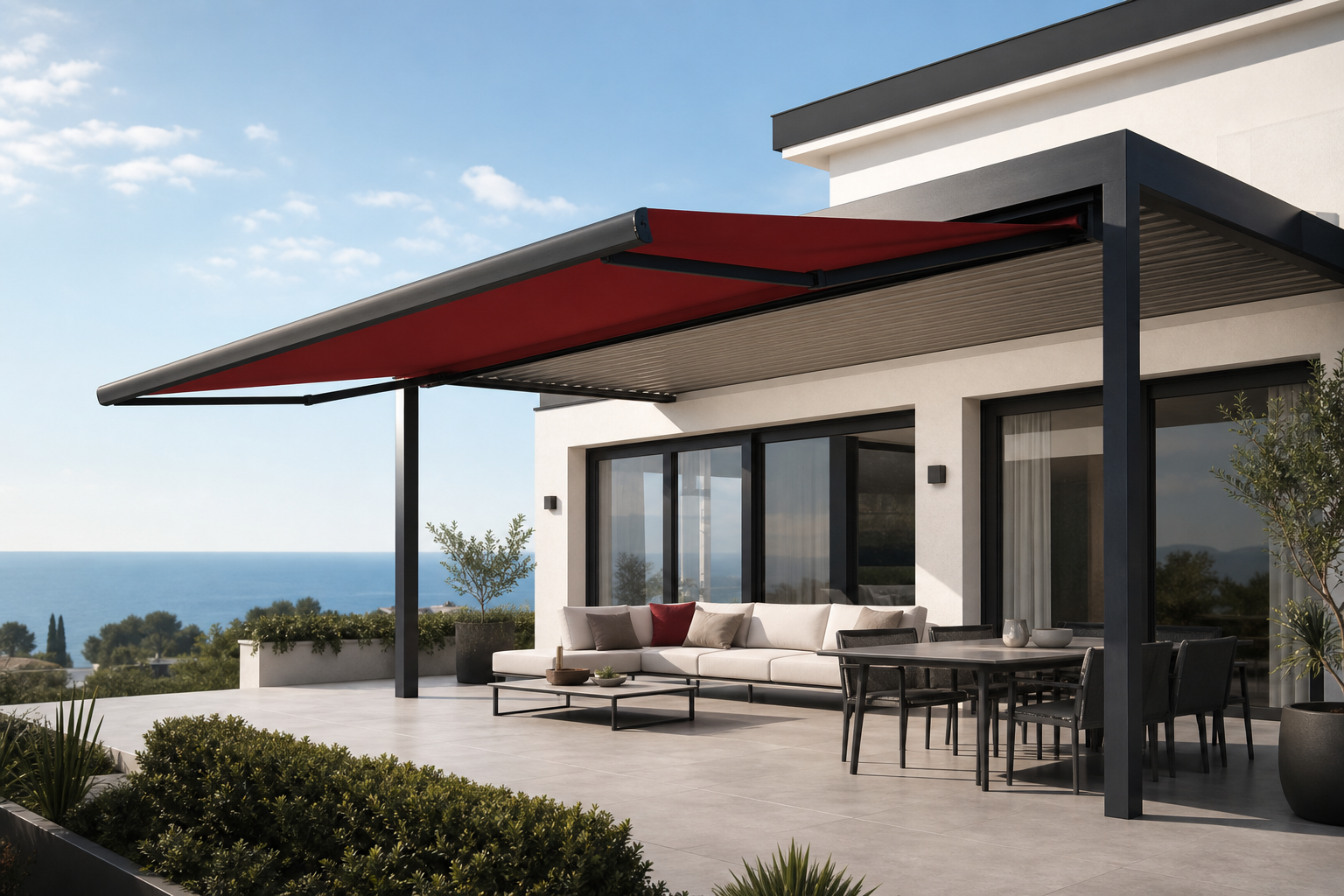 Pergola e tenda da sole coordinate per spazio esterno