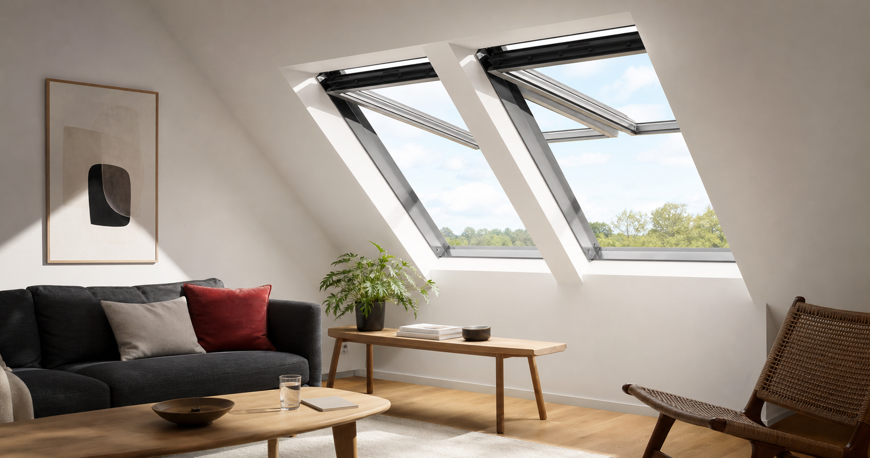 Finestre da tetto in mansarda moderna con luce naturale