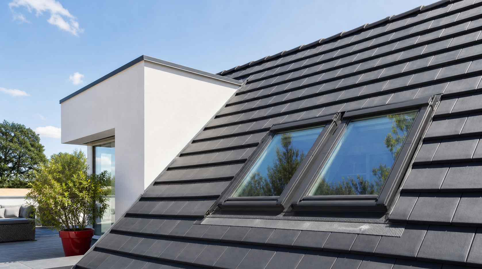 Finestre da tetto integrate in copertura inclinata moderna